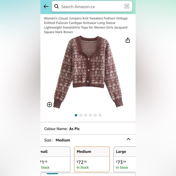 Cropped taupe brown Fair isle button up sweetheart neckline cardigan-size M-NWT - Picture 1 of 13